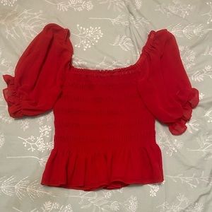 Red Dillards puff sleeve top